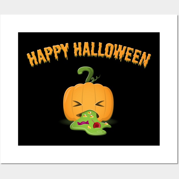 Happy Halloween puke Pumpkin Cartoon Wall Art by Hispaniola-Fineart